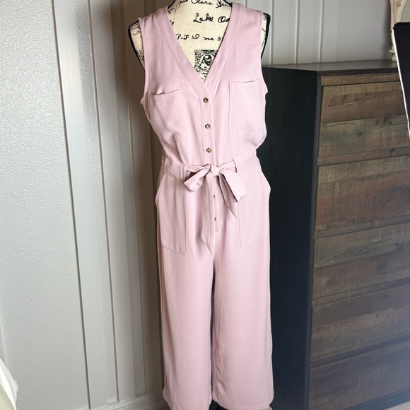A New Day Smoked Pink Sleeveless Wide Leg Jumpsuit Tie Waist S - Picture 2 of 9